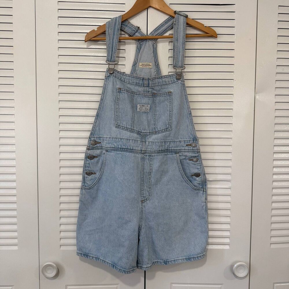 Levi’s Premium Women’s Light Wash Denim Shortalls Overall Shorts 90s Y2K